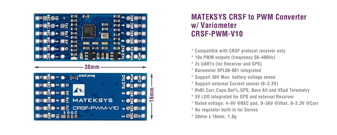 Matek CRSF To PWM Converter W/ Vario 2 Matek CRSF To PWM Converter W/ Vario - Image 2