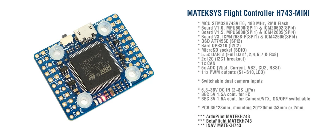 Matek Flight Controller H743-MINI V3 2 Matek Flight Controller H743-MINI V3 - Image 2