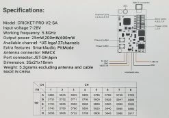 RMRC Cricket Pro V2 - 5.8GHz VTX With Smart Audio - MMCX -Drone Parts Store cricket pro boxback